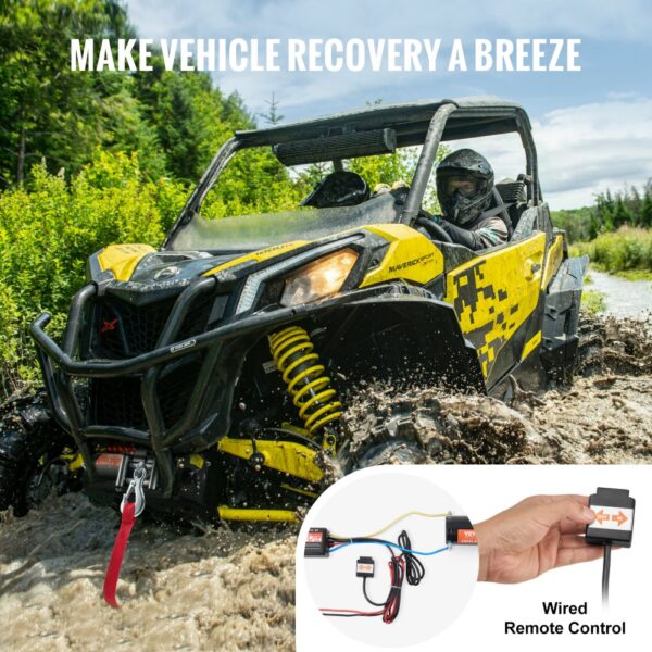 VEVOR Elektrische Seilwinde, 3000 lb Zugkraft, 12 V DC für ATV/UTV, mit Φ3/16 Zoll x 39 Fuß Stahlkabel, Rollenseilführung, Kabelfernbedienung, IP55 Wasserbeständigkeit, Ideal für UTV ATV Offroad-Bergung – Bild 5 VEVOR Elektrische Seilwinde, 3000 lb Zugkraft, 12 V DC für ATV/UTV, mit Φ3/16 Zoll x 39 Fuß Stahlkabel, Rollenseilführung, Kabelfernbedienung, IP55 Wasserbeständigkeit, Ideal für UTV ATV Offroad-Bergung – Bild 5