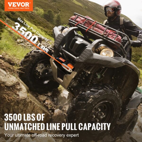 VEVOR Elektrische Seilwinde, 3500 lb Seilzugkapazität, 12 V DC ATV/UTV-Winde mit Φ3/16 Zoll x 39 Fuß 12 Strängen Synthetikseil, Aluminium-Seilführung, kabelgebundene Fernbedienung, IP55 wasserdicht zum Schleppen von UTV, ATV, Boot – Bild 2 VEVOR Elektrische Seilwinde, 3500 lb Seilzugkapazität, 12 V DC ATV/UTV-Winde mit Φ3/16 Zoll x 39 Fuß 12 Strängen Synthetikseil, Aluminium-Seilführung, kabelgebundene Fernbedienung, IP55 wasserdicht zum Schleppen von UTV, ATV, Boot – Bild 2