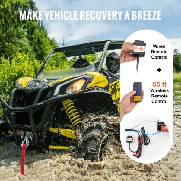 VEVOR Elektrische Seilwinde, 4000 lb Seilzugkapazität, 12 V DC ATV/UTV-Winde mit Φ3/16 Zoll x 39 Fuß 7-Strang-Stahlkabel-Rollenführung, kabellose und kabelgebundene Fernbedienung, IP55 wasserdicht zum Abschleppen von UTV ATV – Bild 5