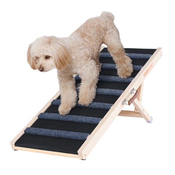 VEVOR Hunderampe 1m lang Hundetreppe mit 7 Querstangen Hundeautorampe aus Kiefernholz Gummi Hundeeinstiegshilfe 5-stufige Höheneinstellungen Tierrampe ca. 45kg Tragfähigkeit für große kleine Hunde