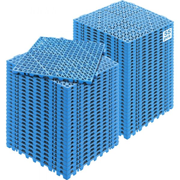 VEVOR Ineinandergreifende Fliesen 55 Stk. Bodenfliesen Drainage-Bodenfliesen, Bodenfliesen 30 x 30 cm Außenbereich Quadratische Bodenfliesen Terrasse PVC Bodenfliesen Badezimmer, Toilette, Blau