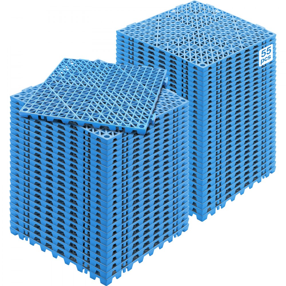 VEVOR Ineinandergreifende Fliesen 55 Stk. Bodenfliesen Drainage-Bodenfliesen, Bodenfliesen 30 x 30 cm Außenbereich Quadratische Bodenfliesen Terrasse PVC Bodenfliesen Badezimmer, Toilette, Blau