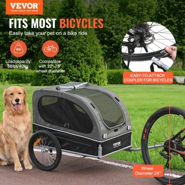 VEVOR Hundeanhänger 40 kg Fahrradanhänger Kohlenstoffstahl + 600D Oxford-Gewebe + PP faltbar 1440 x 720 x 779 mm als Anhänger Gefaltete Größe 760 x 560 x 195 mm Schwarz&Grau – Bild 2