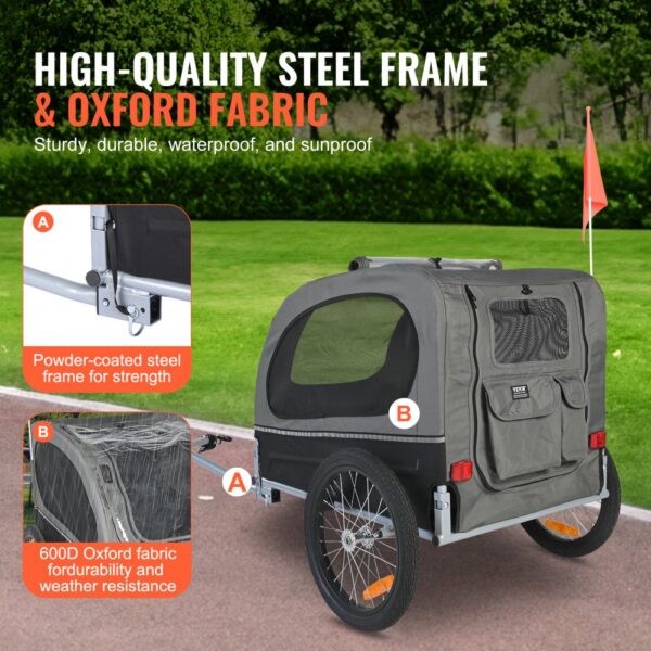 VEVOR Hundeanhänger 40 kg Fahrradanhänger Kohlenstoffstahl + 600D Oxford-Gewebe + PP faltbar 1440 x 720 x 779 mm als Anhänger Gefaltete Größe 760 x 560 x 195 mm Schwarz&Grau – Bild 3