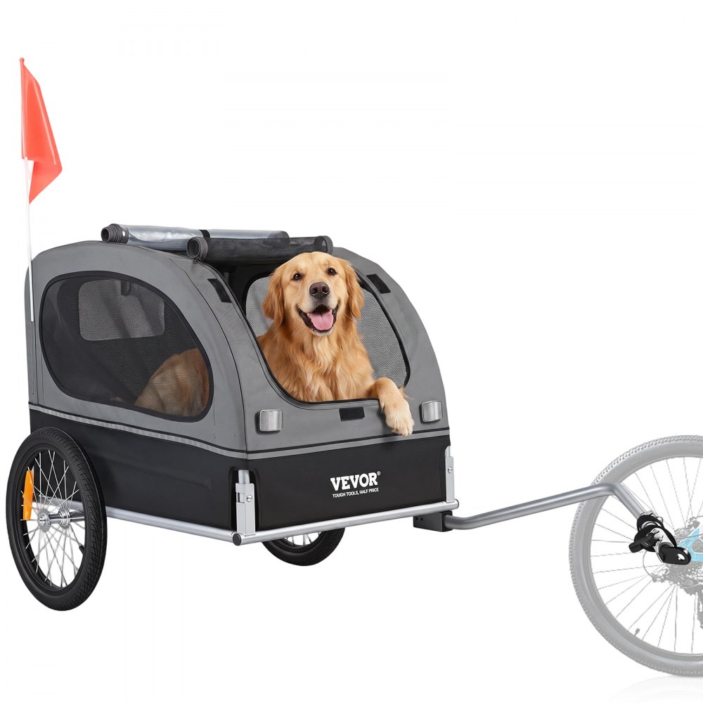 VEVOR Hundeanhänger 40 kg Fahrradanhänger Kohlenstoffstahl + 600D Oxford-Gewebe + PP faltbar 1440 x 720 x 779 mm als Anhänger Gefaltete Größe 760 x 560 x 195 mm Schwarz&Grau