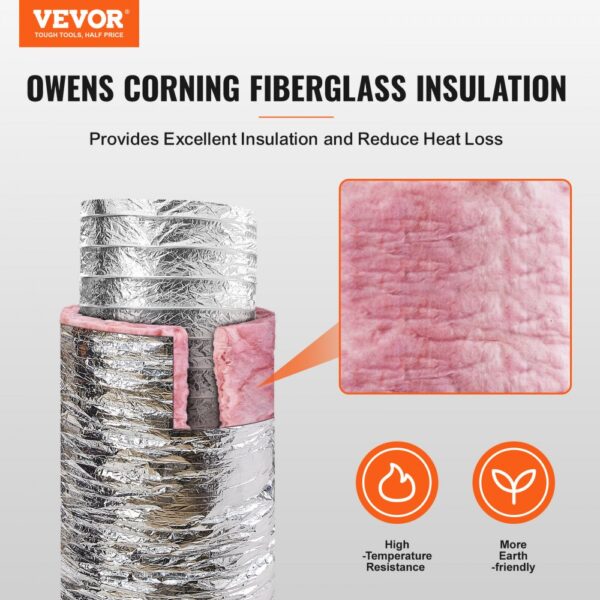 VEVOR Aluflexschlauch 7620mm lang Lüftungsschlauch Φ208mm Alu Flexrohr Luftkanal R-6 Thermischer Widerstandswert 25mm Rohrstärke Alurohr Schlauch Owens Corning-Isolierwatte Luftleitungen – Bild 2 VEVOR Aluflexschlauch 7620mm lang Lüftungsschlauch Φ208mm Alu Flexrohr Luftkanal R-6 Thermischer Widerstandswert 25mm Rohrstärke Alurohr Schlauch Owens Corning-Isolierwatte Luftleitungen – Bild 2