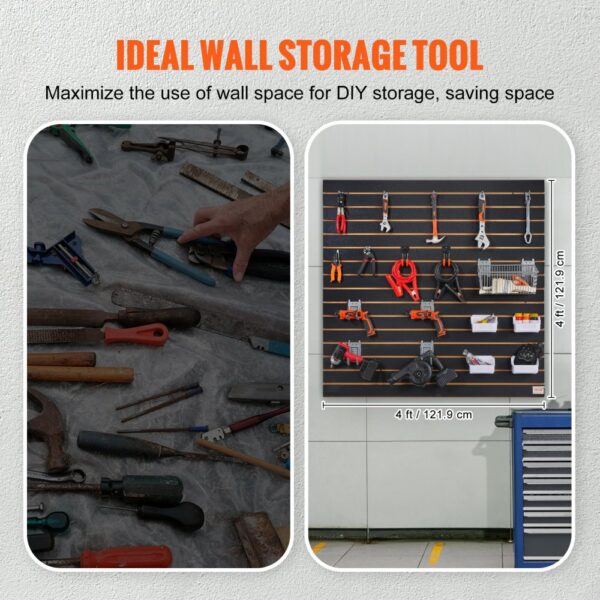 VEVOR 2er-Set Wandpanel Werkzeugwand 129,1x129,1cm Wandpaneel MDF Werkzeughalter Organizer, Lamellenwand Slatwall Stecktafel Pegboard Wandhalterung Ideal für Werkstatt Lager Keller Werkbank Garage – Bild 4