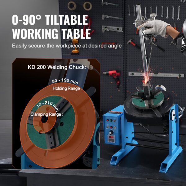 VEVOR Schweißdrehtisch 120 W Schweißpositionierer 0,5–6U/min Manipulator 25 kg(Horizontal)/50 kg(vertikal) Drehtisch 0–90° Neigungswinkel KD200-Dreibackenfutter zum Schneiden, Schleifen, Montieren – Bild 3 VEVOR Schweißdrehtisch 120 W Schweißpositionierer 0,5–6U/min Manipulator 25 kg(Horizontal)/50 kg(vertikal) Drehtisch 0–90° Neigungswinkel KD200-Dreibackenfutter zum Schneiden, Schleifen, Montieren – Bild 3