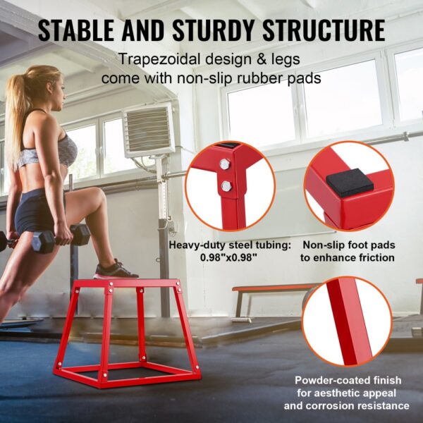 VEVOR Plyometrische Sprungbox, 458 mm Plyo-Box, Plyometrische Plattform Plyobox Rot, Rutschfeste Fitness-Übungs-Step-Up-Box für Heimtraining, Konditions-Krafttraining, Gesäß, Oberschenkel Trainieren – Bild 4