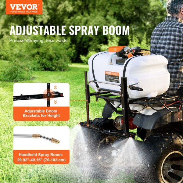 VEVOR ATV Sprüher 7 L/min Drucksprühgerät 12-V-Pumpe 0,1–0,5 MPa Pumpe-Betriebsdruck Sprühgerät 0–72 PSI Drucksprüher Inkl. 6,1 m Schlauch 2,5 m Schnellkupplungsleine Ideal für ATVs UTVs Traktoren – Bild 2
