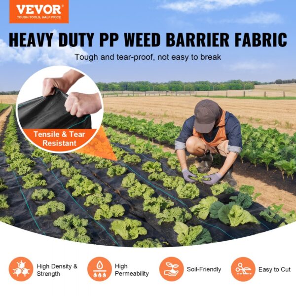 VEVOR 108g/m² Unkrautvlies Gartenvlies gegen Unkraut 1,2x91,4m Unkrautfolie aus PP Wasserdurchlässig Reißfest Korrosionsbeständig Unkrautflies 620/750N Zugfestigkeit Unkrautschutz Bodengewebe – Bild 2