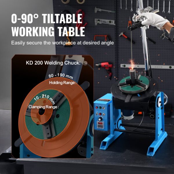 VEVOR Schweißdrehtisch 80 W Schweißpositionierer 1-12 U/min Manipulator 30 kg(Horizontal)/15 kg(vertikal) Drehtisch 0–90° Neigungswinkel KD200-Dreibackenfutter zum Schneiden, Schleifen, Montieren – Bild 3 VEVOR Schweißdrehtisch 80 W Schweißpositionierer 1-12 U/min Manipulator 30 kg(Horizontal)/15 kg(vertikal) Drehtisch 0–90° Neigungswinkel KD200-Dreibackenfutter zum Schneiden, Schleifen, Montieren – Bild 3