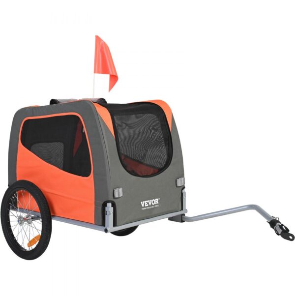 VEVOR Hundeanhänger 30 kg Fahrradanhänger Kohlenstoffstahl + 600D Oxford-Gewebe + PP faltbar 1440 x 720 x 779 mm als Anhänger Gefaltete Größe 760 x 560 x 195 mm Orange&Grau