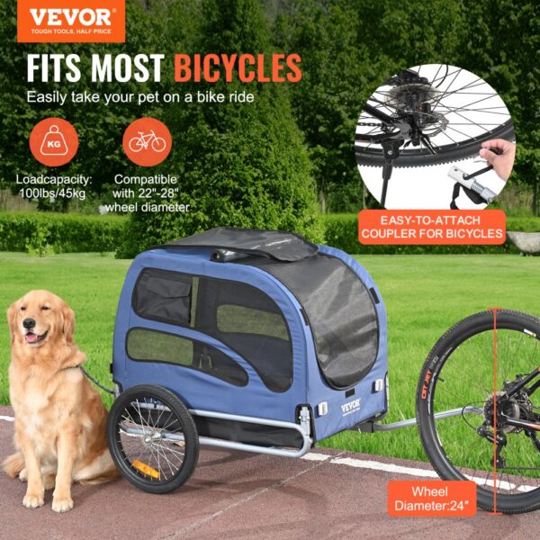 VEVOR Hundeanhänger 45 kg Fahrradanhänger Kohlenstoffstahl + 600D Oxford-Gewebe + PP faltbar 1440 x 725 x 845 mm als Anhänger Gefaltete Größe 810 x 570 x 195 mm Blau – Bild 2 VEVOR Hundeanhänger 45 kg Fahrradanhänger Kohlenstoffstahl + 600D Oxford-Gewebe + PP faltbar 1440 x 725 x 845 mm als Anhänger Gefaltete Größe 810 x 570 x 195 mm Blau – Bild 2