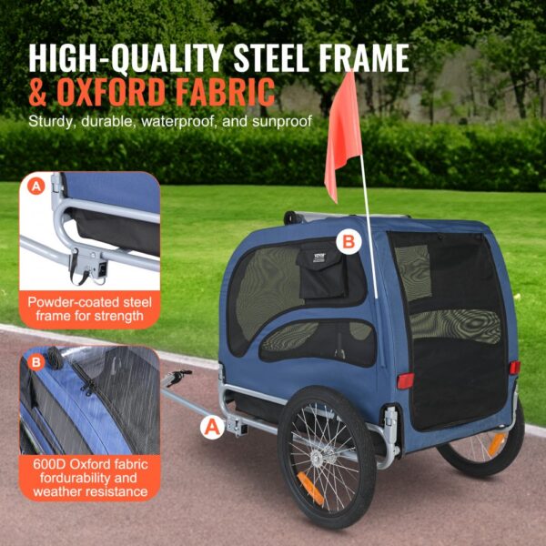 VEVOR Hundeanhänger 45 kg Fahrradanhänger Kohlenstoffstahl + 600D Oxford-Gewebe + PP faltbar 1440 x 725 x 845 mm als Anhänger Gefaltete Größe 810 x 570 x 195 mm Blau – Bild 3 VEVOR Hundeanhänger 45 kg Fahrradanhänger Kohlenstoffstahl + 600D Oxford-Gewebe + PP faltbar 1440 x 725 x 845 mm als Anhänger Gefaltete Größe 810 x 570 x 195 mm Blau – Bild 3
