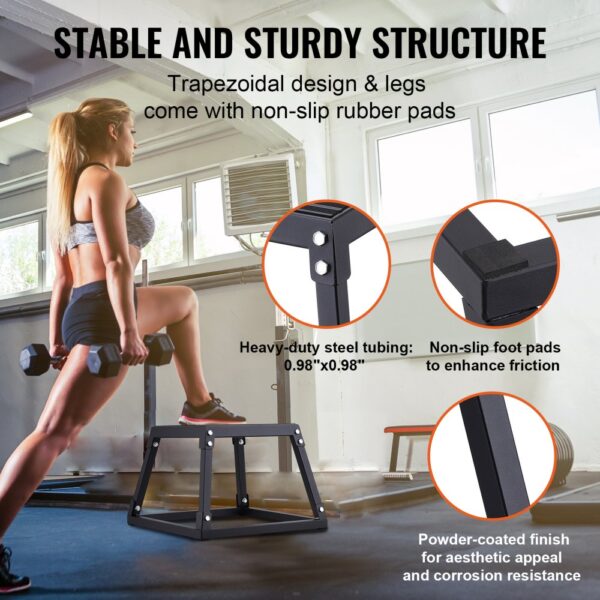 VEVOR Plyometrische Sprungbox, 305 mm Plyo-Box, Plyometrische Plattform Plyobox Schwarz, Rutschfeste Fitness-Übungs-Step-Up-Box für Heimtraining, Konditions-Krafttraining, Oberschenkel Trainieren – Bild 4