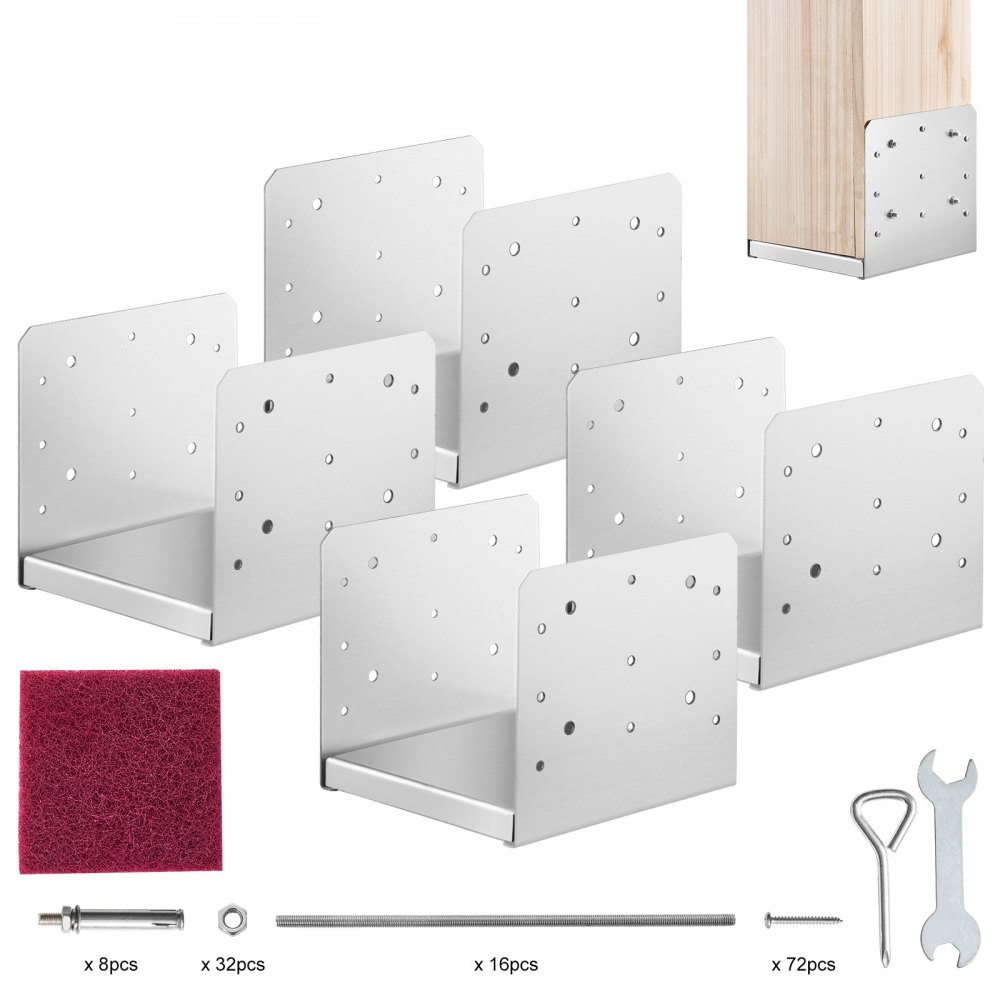 VEVOR 4er-Set Aufschraubhülse 190 x 200 x 180 mm Pfostenträger Kohlenstoffstahl Pfostenschuh Pfosten Pfostenunterlage Bodenhülse Stützenfuß Ideal für Verandageländern, Pergolen und Säulen