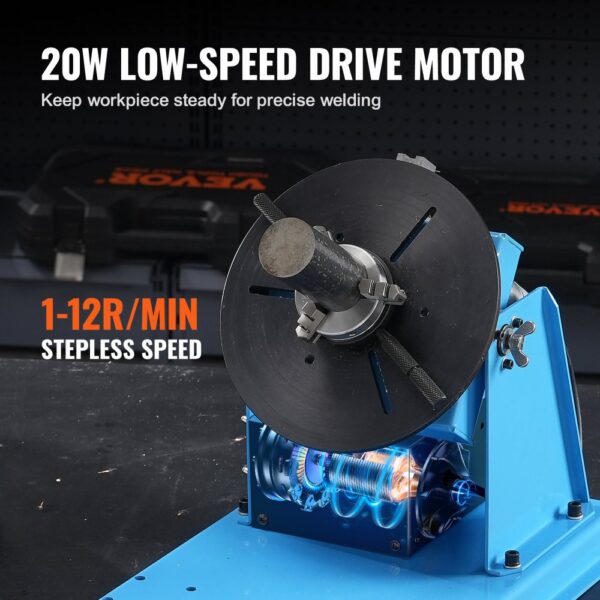 VEVOR Schweißdrehtisch 20 W Schweißpositionierer 1-12 U/min Manipulator 10 kg(Horizontal)/5 kg(vertikal) Drehtisch 0–90° Neigungswinkel K01-63 Dreibackenfutter zum Schneiden, Schleifen, Montieren – Bild 4 VEVOR Schweißdrehtisch 20 W Schweißpositionierer 1-12 U/min Manipulator 10 kg(Horizontal)/5 kg(vertikal) Drehtisch 0–90° Neigungswinkel K01-63 Dreibackenfutter zum Schneiden, Schleifen, Montieren – Bild 4
