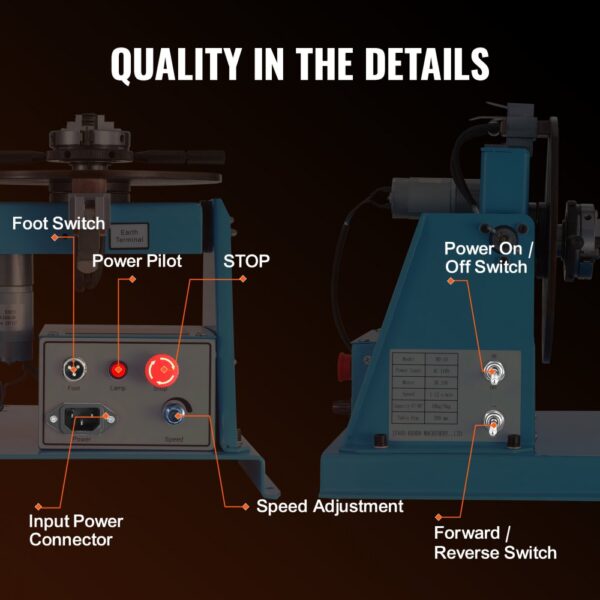 VEVOR Schweißdrehtisch 20 W Schweißpositionierer 1-12 U/min Manipulator 10 kg(Horizontal)/5 kg(vertikal) Drehtisch 0–90° Neigungswinkel K01-63 Dreibackenfutter zum Schneiden, Schleifen, Montieren – Bild 5 VEVOR Schweißdrehtisch 20 W Schweißpositionierer 1-12 U/min Manipulator 10 kg(Horizontal)/5 kg(vertikal) Drehtisch 0–90° Neigungswinkel K01-63 Dreibackenfutter zum Schneiden, Schleifen, Montieren – Bild 5