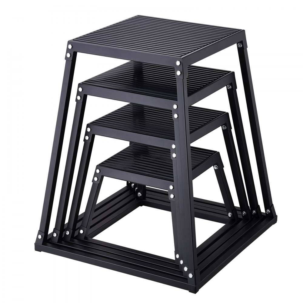 VEVOR 4-teilige Plyometrische Sprungboxen, 305/458/609/762 mm Plyometric Box Schwarz, Rutschfestes Fitness-Übungs-Step-Up-Box-Set für Heim-Fitness-Training, Konditions-Krafttraining, Jump Training
