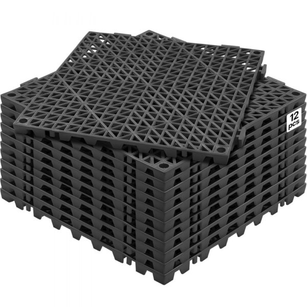 VEVOR Ineinandergreifende Fliesen 12 Stk. Bodenfliesen Drainage-Bodenfliesen, Bodenfliesen 30 x 30 cm Außenbereich Quadratische Bodenfliesen Terrasse PVC Bodenfliesen Badezimmer, Toilette Schwarz