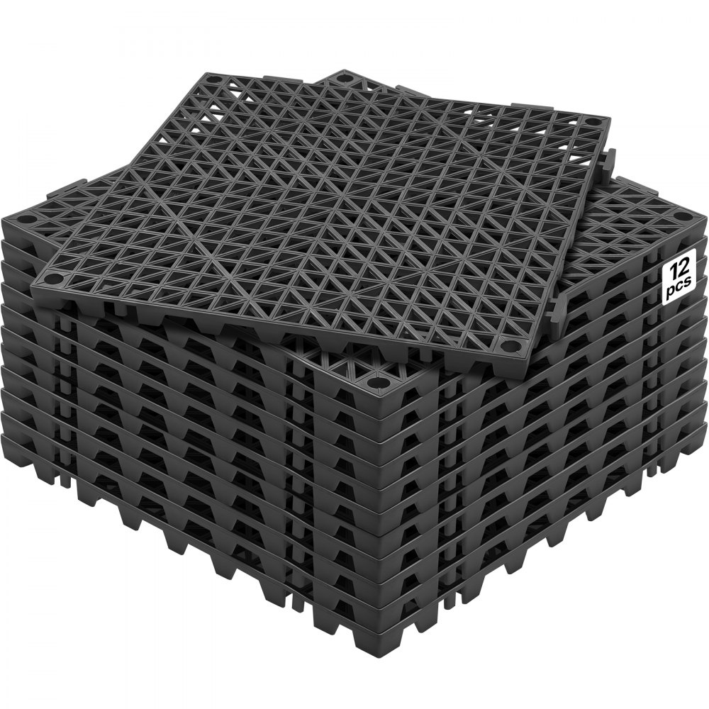 VEVOR Ineinandergreifende Fliesen 12 Stk. Bodenfliesen Drainage-Bodenfliesen, Bodenfliesen 30 x 30 cm Außenbereich Quadratische Bodenfliesen Terrasse PVC Bodenfliesen Badezimmer, Toilette Schwarz