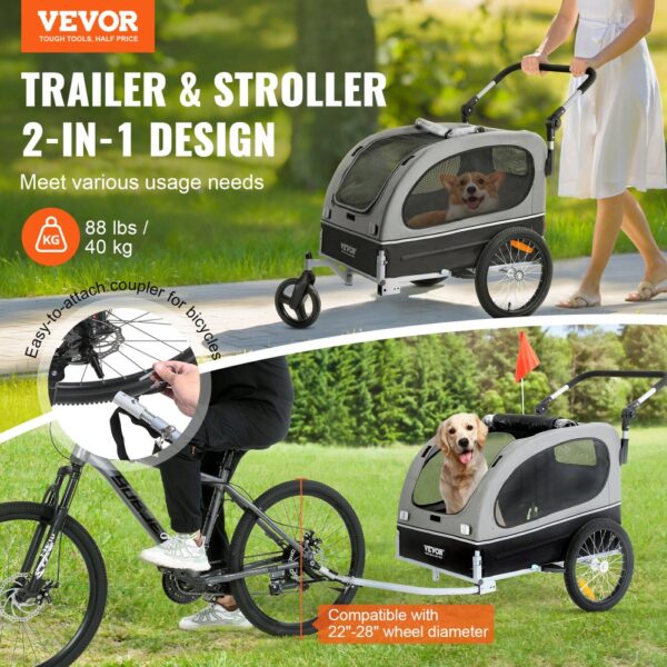 VEVOR Hundeanhänger 40 kg 2in1 Fahrradanhänger Kohlenstoffstahl + 600D Oxford-Gewebe + PP faltbar 1470 x 720 x 780 mm als Anhänger 1530 x 720 x 825 mm als Kinderwagen Hundebuggy Jogger Anhänger – Bild 2 VEVOR Hundeanhänger 40 kg 2in1 Fahrradanhänger Kohlenstoffstahl + 600D Oxford-Gewebe + PP faltbar 1470 x 720 x 780 mm als Anhänger 1530 x 720 x 825 mm als Kinderwagen Hundebuggy Jogger Anhänger – Bild 2
