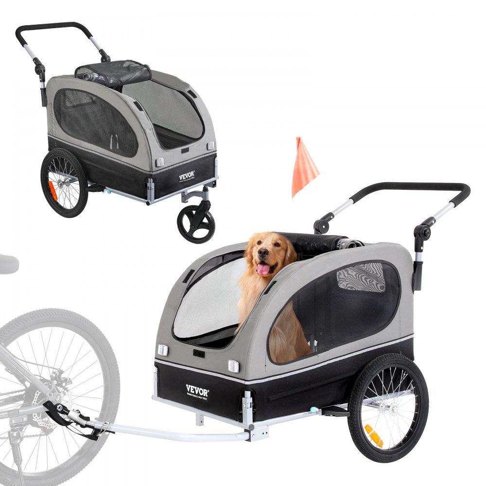 VEVOR Hundeanhänger 40 kg 2in1 Fahrradanhänger Kohlenstoffstahl + 600D Oxford-Gewebe + PP faltbar 1470 x 720 x 780 mm als Anhänger 1530 x 720 x 825 mm als Kinderwagen Hundebuggy Jogger Anhänger