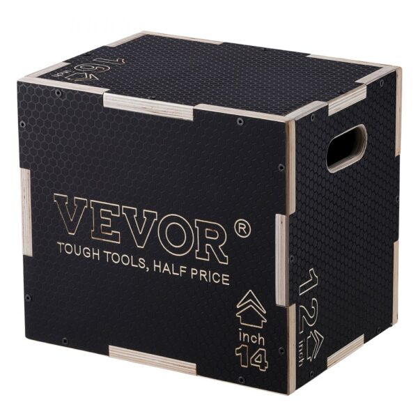 VEVOR 3-in-1-Plyometrische Sprungbox 16/14/12-Zoll-Plyobox, Sprungkasten Sprungkiste 204 kg Tragfähigkeit, Fitnessübungs-Step-Up-Box für Heimtraining, Sprungkrafttraining Schwarz Einstellbare Höhe