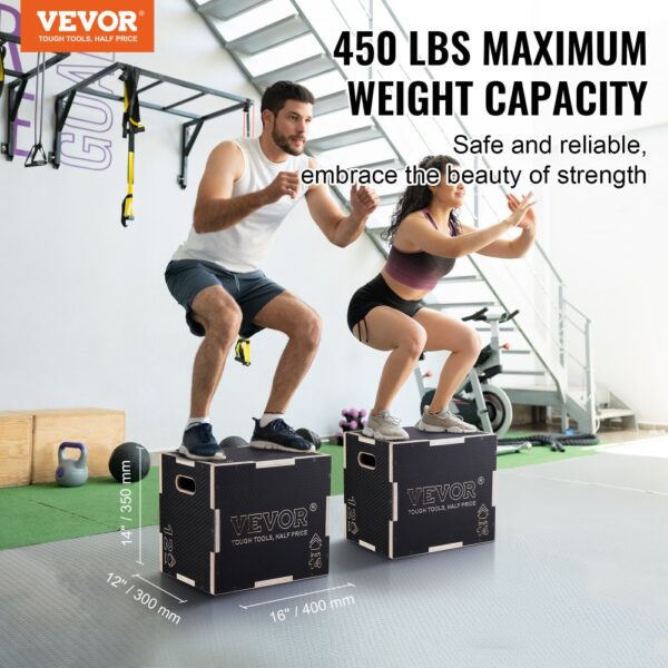 VEVOR 3-in-1-Plyometrische Sprungbox 16/14/12-Zoll-Plyobox, Sprungkasten Sprungkiste 204 kg Tragfähigkeit, Fitnessübungs-Step-Up-Box für Heimtraining, Sprungkrafttraining Schwarz Einstellbare Höhe – Bild 2