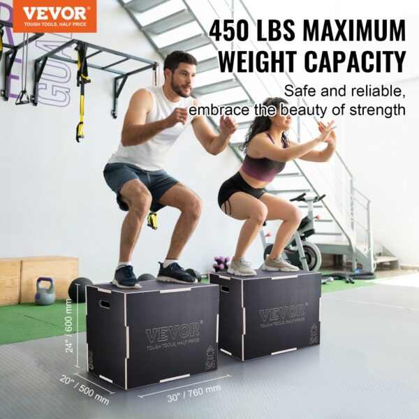 VEVOR 3-in-1-Plyometrische Sprungbox 30/24/20-Zoll-Plyobox, Sprungkasten Sprungkiste 204 kg Tragfähigkeit, Fitnessübungs-Step-Up-Box für Heimtraining, Sprungkrafttraining Schwarz Einstellbare Höhe – Bild 2