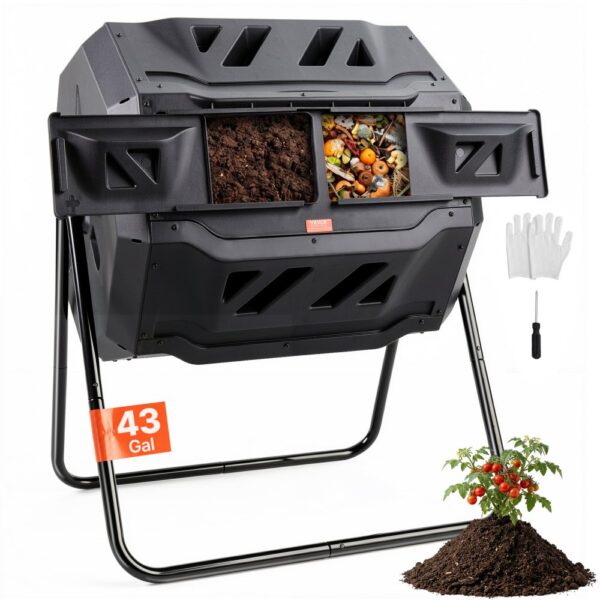 VEVOR Tumbling-Komposterbin Komposter Tumbler 162,7 L, Trommelkomposter Drehbar Doppelraum Tumbling Komposter 735 x 625 x 955 mm, 50 kg Belastbarer Garten Kompostbehälter inkl. Handschuhe VEVOR Tumbling-Komposterbin Komposter Tumbler 162,7 L, Trommelkomposter Drehbar Doppelraum Tumbling Komposter 735 x 625 x 955 mm, 50 kg Belastbarer Garten Kompostbehälter inkl. Handschuhe