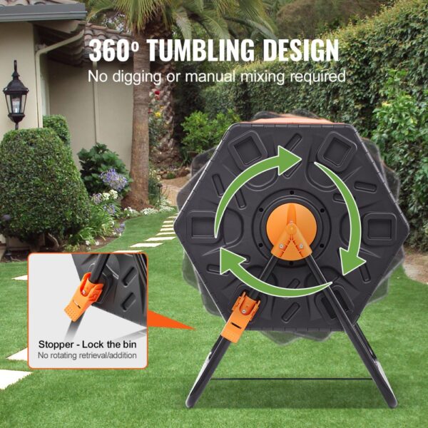 VEVOR Tumbling-Komposterbin Komposter Tumbler 70 L, Trommelkomposter 360° Drehbar Multifunktionaler Tumbling Komposter 605 x 510 x 730 mm, 20 kg Belastbarer Garten Kompostbehälter inkl. Handschuhe – Bild 5 VEVOR Tumbling-Komposterbin Komposter Tumbler 70 L, Trommelkomposter 360° Drehbar Multifunktionaler Tumbling Komposter 605 x 510 x 730 mm, 20 kg Belastbarer Garten Kompostbehälter inkl. Handschuhe – Bild 5