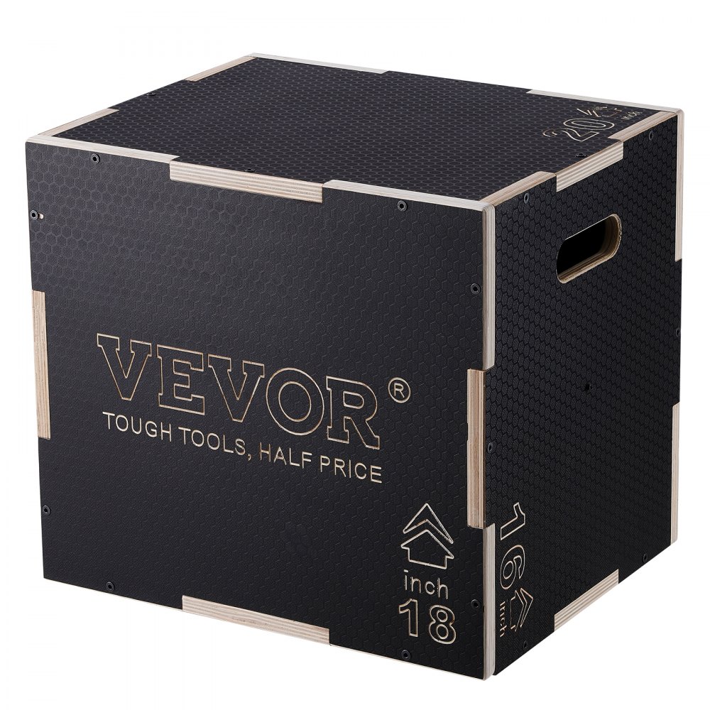 VEVOR 3-in-1-Plyometrische Sprungbox 20/18/16-Zoll-Plyobox, Sprungkasten Sprungkiste 204 kg Tragfähigkeit, Fitnessübungs-Step-Up-Box für Heimtraining, Sprungkrafttraining Schwarz Einstellbare Höhe