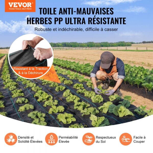 VEVOR Unkrautschutz Gartenvlies 1 x 50 m, Strapazierfähiger Gewebter PP-Unkrautbekämpfungsstoff, Korrosionsbeständiges & Reißfestes Unkrautflies Unkrautschutzvlies für Landschaftsbau, Bodendecker – Bild 2 VEVOR Unkrautschutz Gartenvlies 1 x 50 m, Strapazierfähiger Gewebter PP-Unkrautbekämpfungsstoff, Korrosionsbeständiges & Reißfestes Unkrautflies Unkrautschutzvlies für Landschaftsbau, Bodendecker – Bild 2