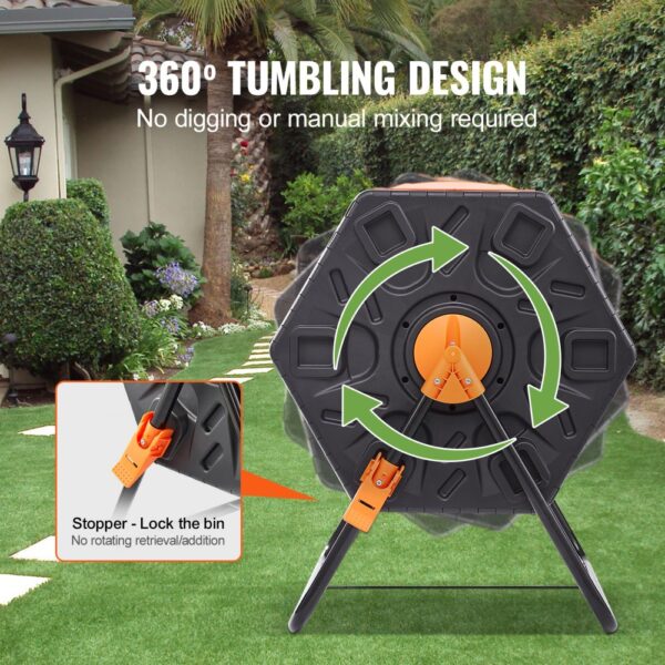 VEVOR Tumbling-Komposterbin Komposter Tumbler 140 L, Trommelkomposter Drehbar Doppelraum Tumbling Komposter 785 x 605 x 795 mm, 40 kg Belastbarer Garten Kompostbehälter inkl. Handschuhe – Bild 5