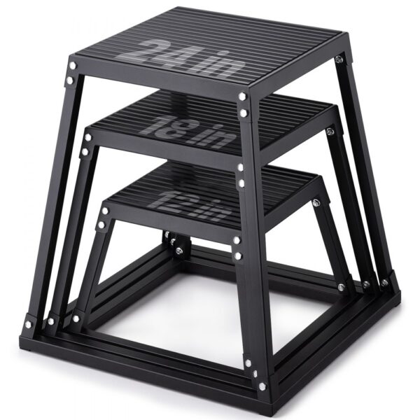VEVOR 3-teilige Plyometrische Sprungboxen, 305/458/609 mm Plyometric Box Schwarz, Rutschfestes Fitness-Übungs-Step-Up-Box-Set für Heim-Fitness-Training, Konditions-Krafttraining, Jump Training Tragbar