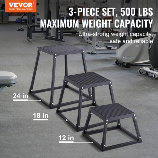 VEVOR 3-teilige Plyometrische Sprungboxen, 305/458/609 mm Plyometric Box Schwarz, Rutschfestes Fitness-Übungs-Step-Up-Box-Set für Heim-Fitness-Training, Konditions-Krafttraining, Jump Training Tragbar – Bild 2