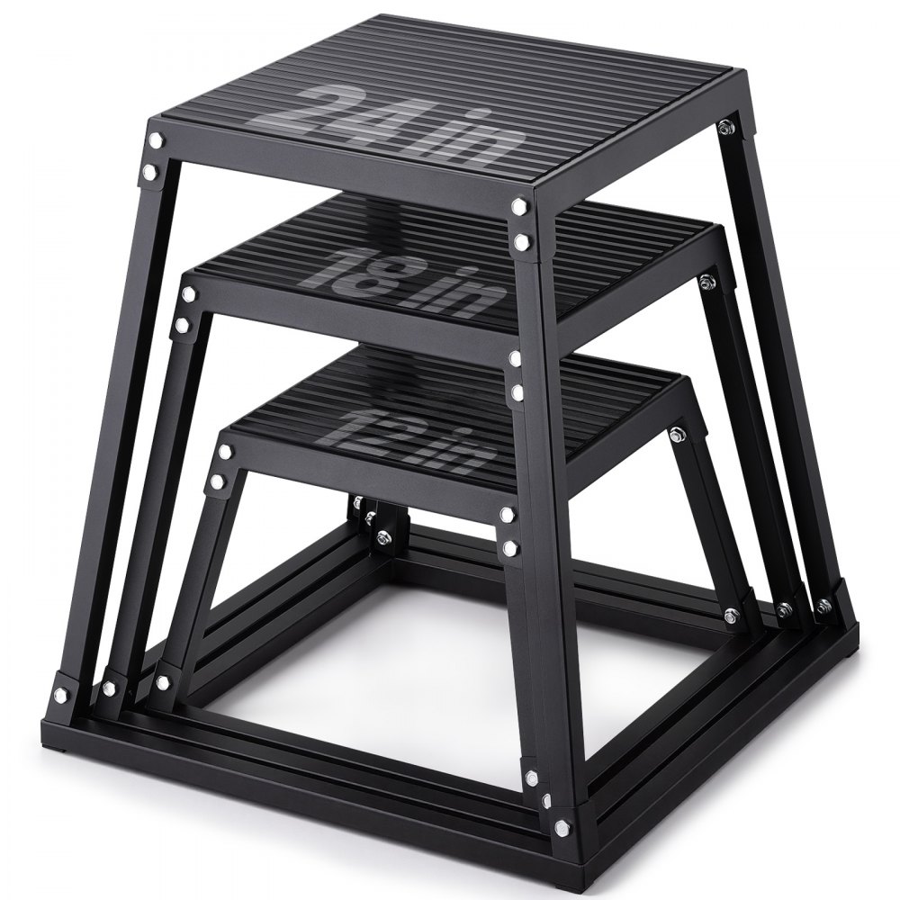 VEVOR 3-teilige Plyometrische Sprungboxen, 305/458/609 mm Plyometric Box Schwarz, Rutschfestes Fitness-Übungs-Step-Up-Box-Set für Heim-Fitness-Training, Konditions-Krafttraining, Jump Training Tragbar
