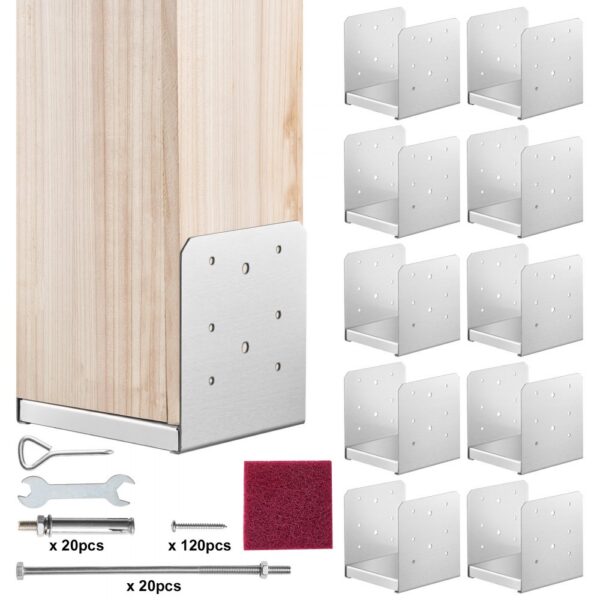 VEVOR 10er-Set Aufschraubhülse 149 x 143 x 160 mm Pfostenträger Kohlenstoffstahl Pfostenschuh Pfosten Pfostenunterlage Bodenhülse Stützenfuß Ideal für Verandageländern, Pergolen und Säulen