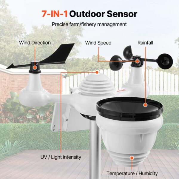 VEVOR 7-in-1 WLAN Wetterstation 186mm (7 in) TFT Display Kabelloser Außensensor IPX6 – Bild 2