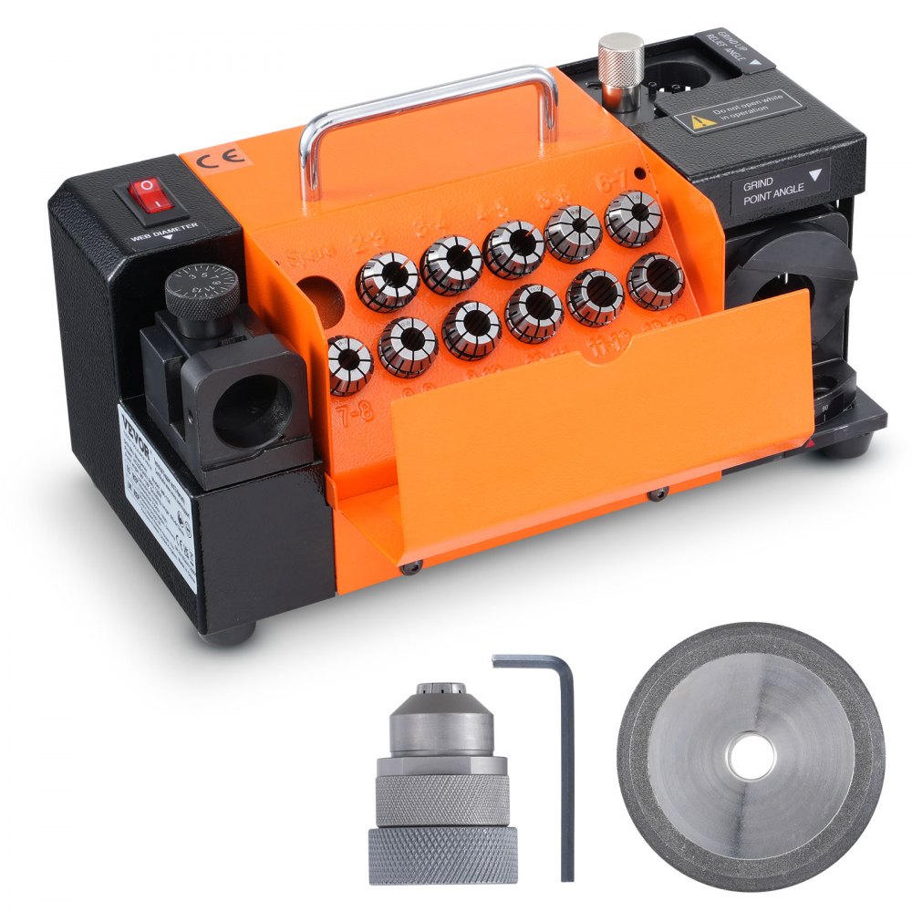 VEVOR MR-13A Bohrerschleifgerät 120 W Bohrerschleifmaschine 4500 U/min Schärfstation Stahl Bohrerschärfgerät 95-135° Einstellbarer Spitzenwinkel 11 Spannzangen Geeignet für Bohrerdurchmesser φ3–13 mm