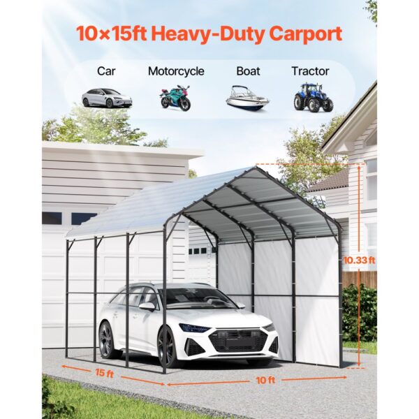VEVOR Zeltgarage 3x4,5x3,15 m, Garagenzelt, Carport mit verzinktem Stahlrahmen & Dach, Autozelt mit abnehmbaren Seitenwänden, Mehrzweck-Autounterstand für Pickup, Boot, Auto & Traktoren – Bild 2