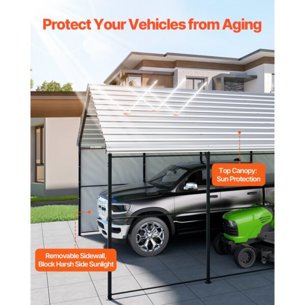 VEVOR Zeltgarage, 4 x 8 x 3,15 m, Garagenzelt, Carport mit Stahlrahmen & Dach, Autozelt-Garagenschatten mit abnehmbaren Seitenwänden, Mehrzweck-Autounterstand für Pickup, Boot, Auto & Traktoren – Bild 3