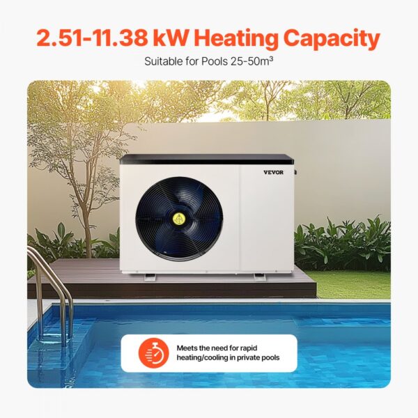 VEVOR Elektrische Pool-Wärmepumpe, 2,51–11,38 kW Heizleistung, energiesparende Poolheizungen mit variabler Frequenz für 25–50 m³ Aufstellpools, Heiz- und Kühlpool-Warmwasserbereiter AC 220–240 V 50 Hz – Bild 2 VEVOR Elektrische Pool-Wärmepumpe, 2,51–11,38 kW Heizleistung, energiesparende Poolheizungen mit variabler Frequenz für 25–50 m³ Aufstellpools, Heiz- und Kühlpool-Warmwasserbereiter AC 220–240 V 50 Hz – Bild 2