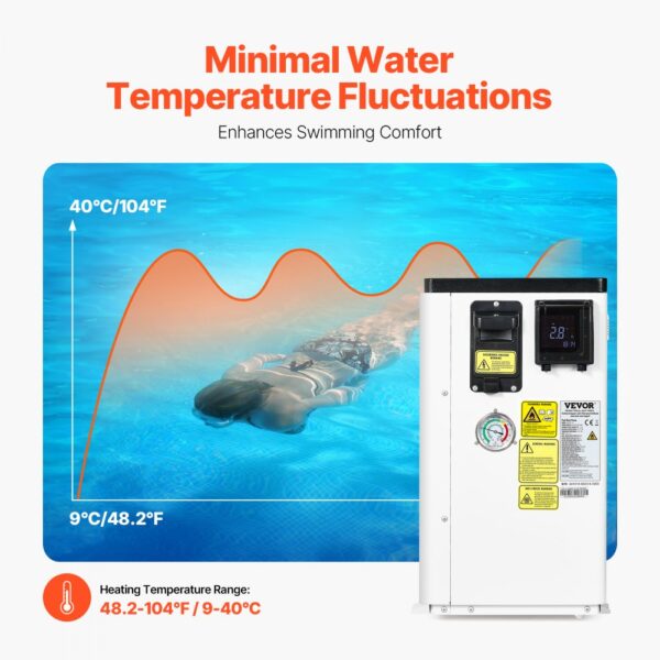 VEVOR Elektrische Pool-Wärmepumpe, 2,51–11,38 kW Heizleistung, energiesparende Poolheizungen mit variabler Frequenz für 25–50 m³ Aufstellpools, Heiz- und Kühlpool-Warmwasserbereiter AC 220–240 V 50 Hz – Bild 3 VEVOR Elektrische Pool-Wärmepumpe, 2,51–11,38 kW Heizleistung, energiesparende Poolheizungen mit variabler Frequenz für 25–50 m³ Aufstellpools, Heiz- und Kühlpool-Warmwasserbereiter AC 220–240 V 50 Hz – Bild 3