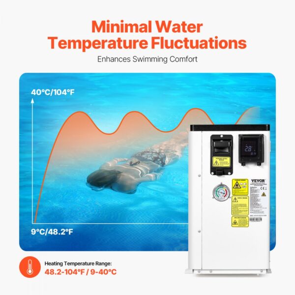 VEVOR Elektrische Pool-Wärmepumpe, 1,48–7,11 kW Heizleistung, energiesparende Poolheizungen mit variabler Frequenz für 15–30 m³ Aufstellpools, Heiz- und Kühlpool-Warmwasserbereiter – Bild 3