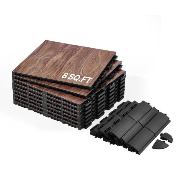 VEVOR Bodenbelag-Set, Tanzbodenfliesen, 315x315 mm, 9-teiliger ineinandergreifender Tanzboden, tragbarer Tanzübungsboden mit gepolsterter Basis (Eichenholzmaserung, 9 Quadratfuß/Karton)