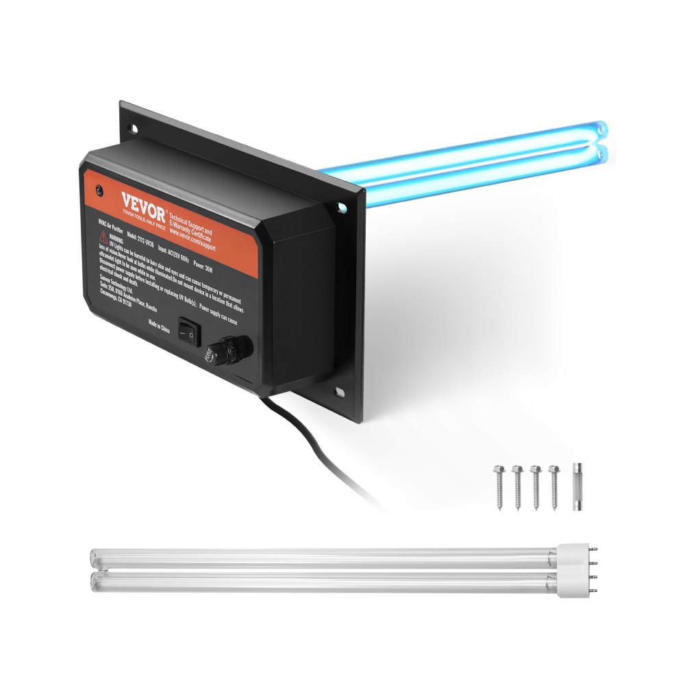 VEVOR HVAC-Luftreiniger für das ganze Haus, 36 W, 254 nm, UV-UVC-Licht im Kanal für Klimaanlagenkanäle, Luftwäscher mit 1 Ersatzbirne, HVAC-UV-Lampen, Air-Purifier für Klimaanlagen