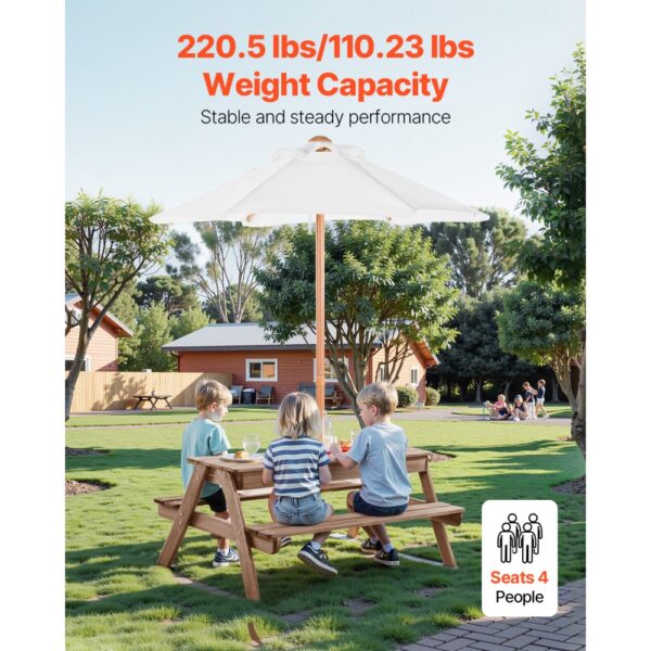 VEVOR Picknicktisch mit abnehmbarem Sonnenschirm & 2 Bänken, Sitzgruppe Strandtisch Outdoor Gartenmöbel aus Holz Terrassen-Essmöbel für 4 Personen für Garten, Hinterhof und Veranda (Walnuss) – Bild 3 VEVOR Picknicktisch mit abnehmbarem Sonnenschirm & 2 Bänken, Sitzgruppe Strandtisch Outdoor Gartenmöbel aus Holz Terrassen-Essmöbel für 4 Personen für Garten, Hinterhof und Veranda (Walnuss) – Bild 3